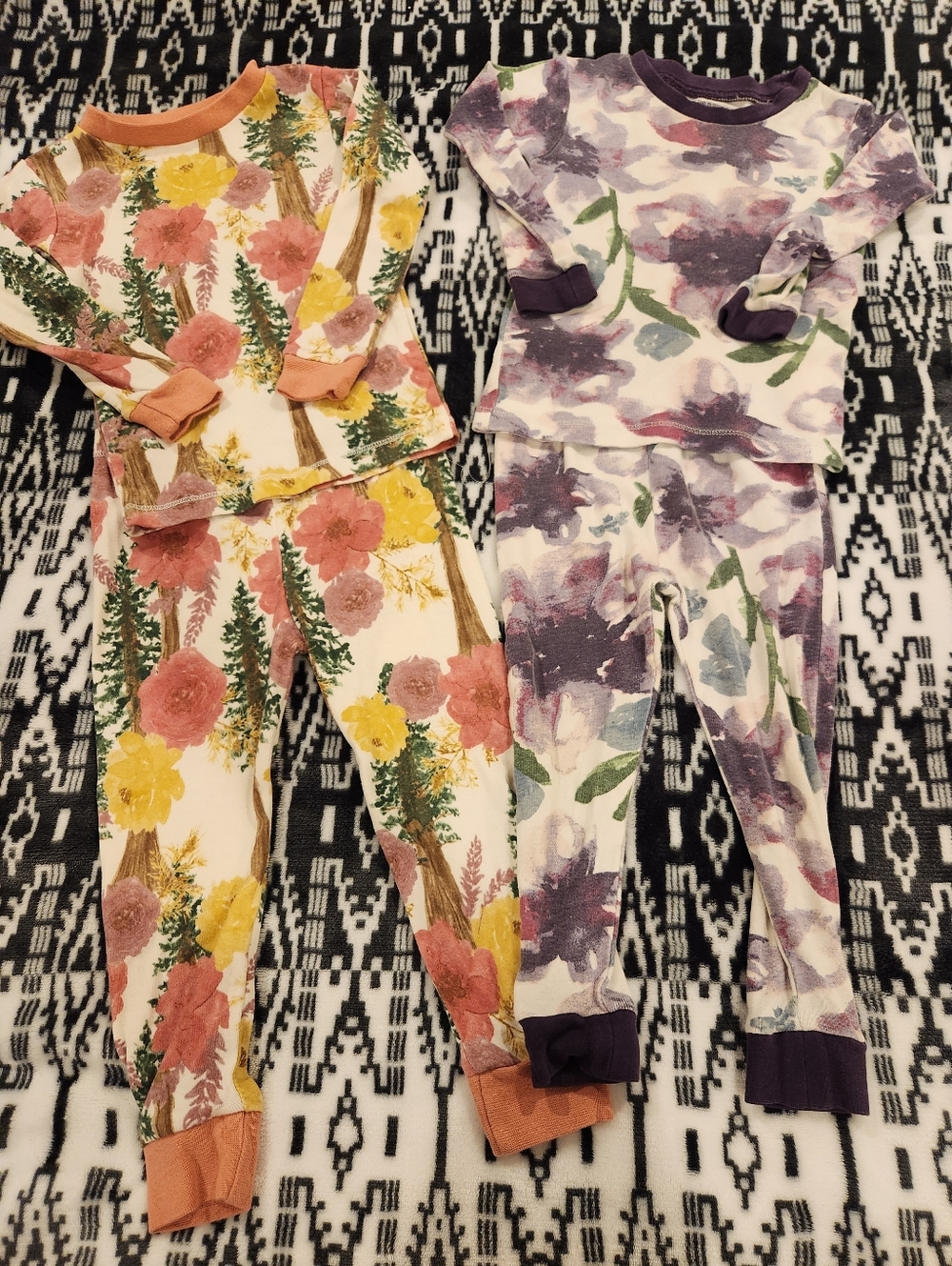 Burt's Bees Floral Print Matching Kids Pajama Set - Green, Yellow & Purple